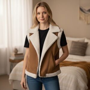 Old Navy‎ Tan Vest with White Sherpa Lining